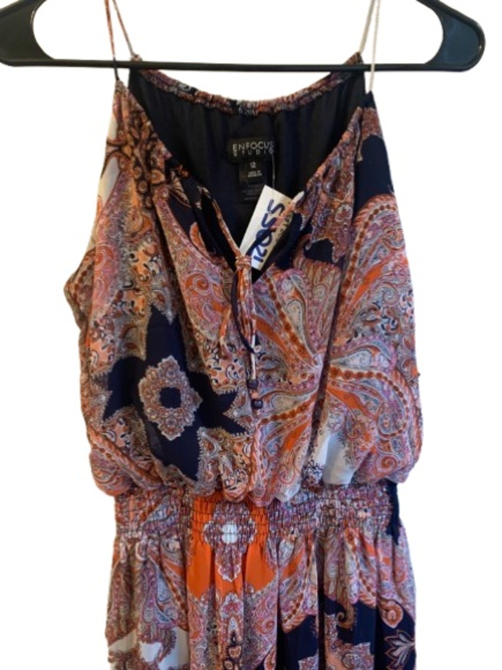 NWT Enfocus Studio Women’s Boho Paisley Maxi Dress Size 12 Sleeveless Smocked Wa - Picture 4 of 6